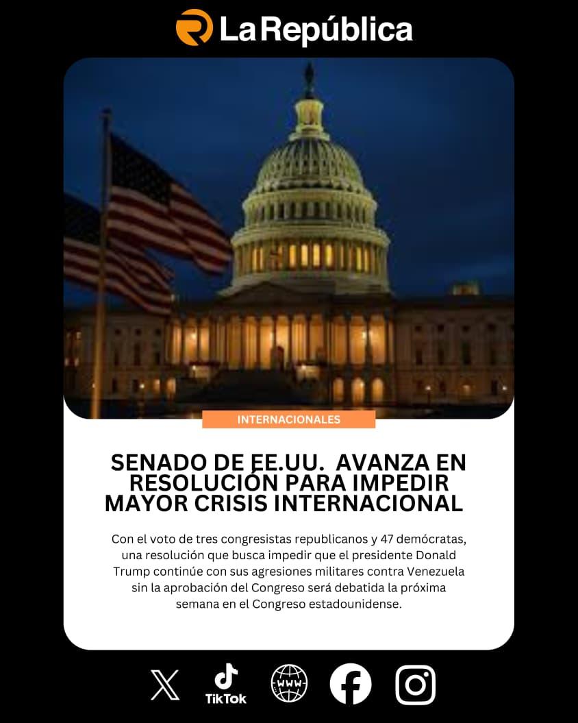 SENADO DE EE.UU. AVANZA EN RESOLUCIÓN PARA IMPEDIR MAYOR CRISIS INTERNACIONAL CON TRUMP Y VENEZUELA - Cover Image